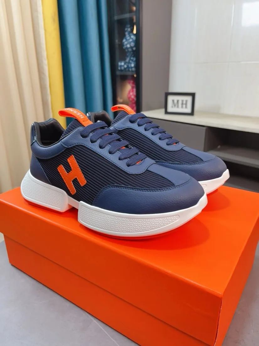 Men's shoes 💰460🌸🌸【HERMES】Hermès high-end quality original shoe upper: 🔝tumbled calfskin, suede calfskin, shoe body sewn H totem, outsole: ultra-light TPU foam·rubber; two-color molded outsole, ultra-high quality control·fine workmanship: highlighting (high-end·luxury·grade) 38-44 (45 can be customized)